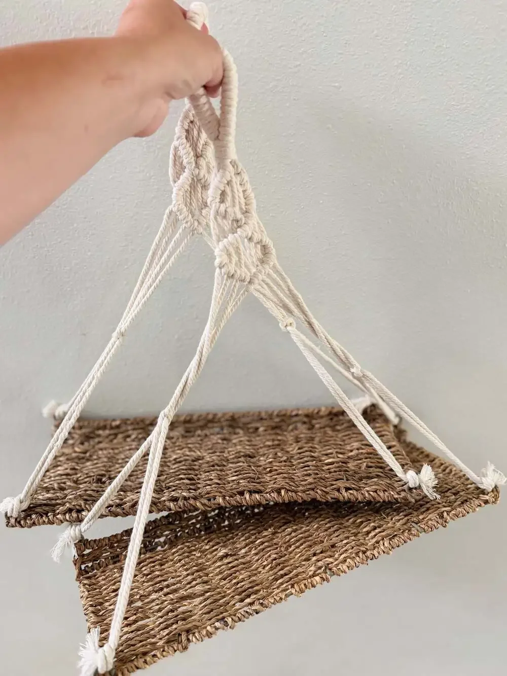 Boho Woven Wicker Macrame Hanging Wall Shelf